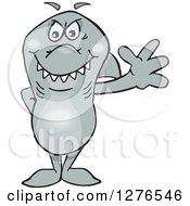 Clipart Of A Gray Shark Standing And Waving Royalty Free Vector Illustration by Dennis Holmes Designs