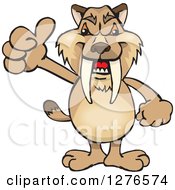 Clipart Of A Saber Toothed Tiger Holding A Thumb Up Royalty Free Vector Illustration by Dennis Holmes Designs