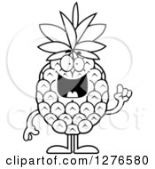 Clipart Of A Black And White Happy Pineapple Character With An Idea Royalty Free Vector Illustration by Cory Thoman