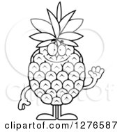 Poster, Art Print Of Black And White Friendly Waving Pineapple Character