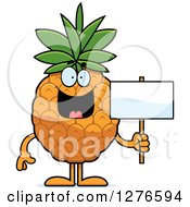 Clipart Of A Happy Pineapple Character Holding A Blank Sign Royalty Free Vector Illustration