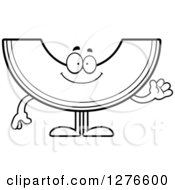 Poster, Art Print Of Black And White Friendly Waving Cantaloupe Or Honeydew Melon Character