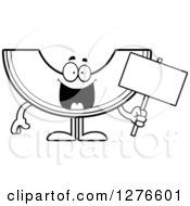 Black And White Happy Cantaloupe Or Honeydew Melon Character Holding A Blank Sign