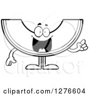 Clipart Of A Black And White Happy Cantaloupe Or Honeydew Melon Character With An Idea Royalty Free Vector Illustration