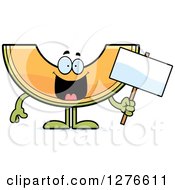 Clipart Of A Happy Cantaloupe Melon Character Holding A Blank Sign Royalty Free Vector Illustration
