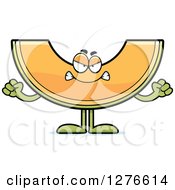 Clipart Of A Mad Cantaloupe Melon Character Holding Up Fists Royalty Free Vector Illustration