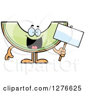 Clipart Of A Happy Honeydew Melon Character Holding A Blank Sign Royalty Free Vector Illustration