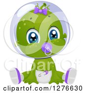 Cute Baby Girl Alien Sucking On A Pacifier And Sitting In A Diaper