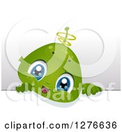 Clipart Of A Cute Alien Baby Boy Looking Over A Board Royalty Free Vector Illustration by BNP Design Studio