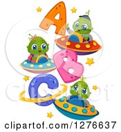 Poster, Art Print Of Happy Cute Alien Kida Flying Ufos By Abc
