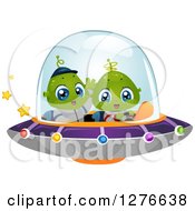 Poster, Art Print Of Happy Cute Alien Kids Flying A Ufo