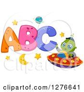 Poster, Art Print Of Happy Cute Alien Boy Waving And Flying A Ufo By Abc