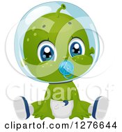 Poster, Art Print Of Cute Baby Boy Alien Sucking On A Pacifier And Sitting In A Diaper