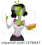 Clipart Of A Friendly Female Alien Teacher Holding A Book Royalty Free Vector Illustration