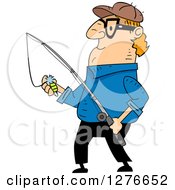 Clipart Of A Red Haired White Cartoon Man Preparing Bait On A Fishing Pole Royalty Free Vector Illustration