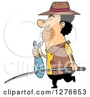Poster, Art Print Of Happy Cartoon Fisherman Carring A Pole And Fish