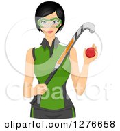 Clipart Of A Happy Asian Female Field Hockey Player Holding A Stick Royalty Free Vector Illustration by BNP Design Studio