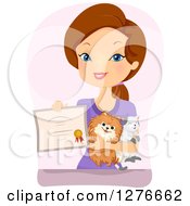 Proud Brunette White Woman Holding Pets And A Certificate