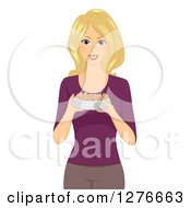Blond White Woman Holding A Bowl Of Dog Biscuits
