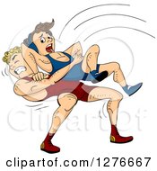 Caucasian Male Wrestlers With One Lifting His Opponent