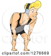 Poster, Art Print Of Happy Blond White Male Wrestler Bending Over