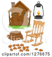 Poster, Art Print Of Log Cabin Rocking Chair Lantern Logs And Fallen Leaves