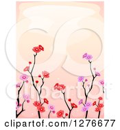 Clipart Of A Background Of Cherry Blossoms And Branches Over Pink Royalty Free Vector Illustration