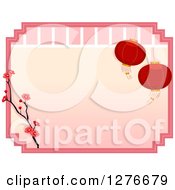 Asian Border With Red Lanterns And Cherry Blossoms
