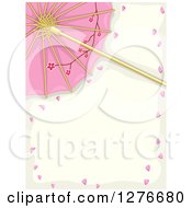 Poster, Art Print Of Pink Asian Parasol With Cherry Blossom Petals And Text Space