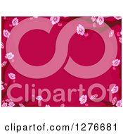 Clipart Of A Background Of Pink Cherry Blossoms And Branches Bordering Fuschia Royalty Free Vector Illustration
