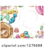 Poster, Art Print Of Sketched Candy And Donut Border Around Text Space