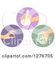 Clipart Of Natural Healing Icons Of An Acupuncture Needle Poultice And Cupping Massage Theraby Royalty Free Vector Illustration