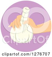 Clipart Of A Hand Holding A Poultice Sack In A Purple Circle Royalty Free Vector Illustration