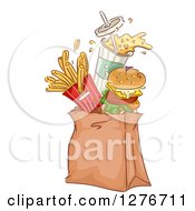 Cheeseburger Soda And French Fries Jumping Out Of A Takeout Paper Bag
