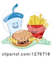 Poster, Art Print Of Grinning Evil Fountain Soda Cheeseburger And French Fries