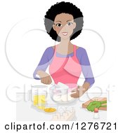 Clipart Of A Happy Young Black Woman Mixing Ingredients And Baking Royalty Free Vector Illustration by BNP Design Studio