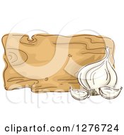 Clipart Of A Sketched Wooden Board With Garlic Royalty Free Vector Illustration