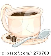 Coffee Cup On A Saucer With A Spoon And Beans