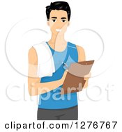 Poster, Art Print Of Handsome Young Male Personal Trainer Writing On A Clipboard