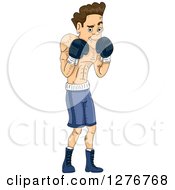 Clipart Of A White Male Boxer In A Defensive Pose Royalty Free Vector Illustration