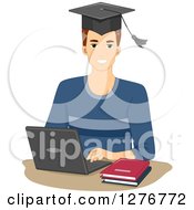 Poster, Art Print Of Young White Graduate Man Using A Laptop Computer For Online Courses