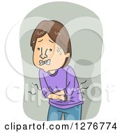 Clipart Of A Brunette White Man Sweating And Suffering From Stomach Pain Royalty Free Vector Illustration