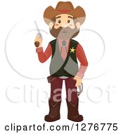Poster, Art Print Of Brunette White Cowboy Sheriff Man Holding A Pistol