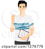 Poster, Art Print Of Handsome Black Haired Designer Man Holding A Stylus Clipboard And Tablet