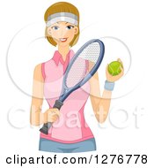 Poster, Art Print Of Happy Dirty Blond Tennis Player Holding A Ball And Racket