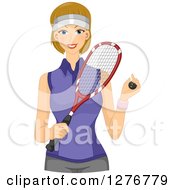 Poster, Art Print Of Happy Dirty Blond Squash Player Holding A Ball And Racket