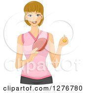 Clipart Of A Dirty Blond White Female Ping Pong Player Holding A Ball And Paddle Royalty Free Vector Illustration by BNP Design Studio