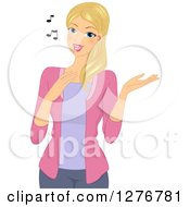 Clipart Of A Beautiful Blond White Woman Singing Royalty Free Vector Illustration by BNP Design Studio