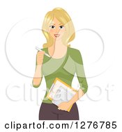 Poster, Art Print Of Blond White Female Artist Holding A Tablet And Stylus