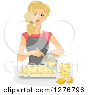 Clipart Of A Happy Blond White Woman Making Lemon Soap Royalty Free Vector Illustration